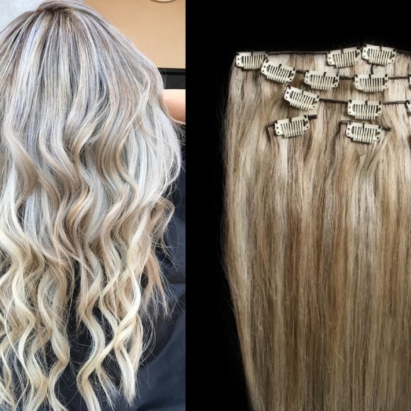 18" 100% Clip in Human Hair Extensions 7Pcs,14 clips # 18/613